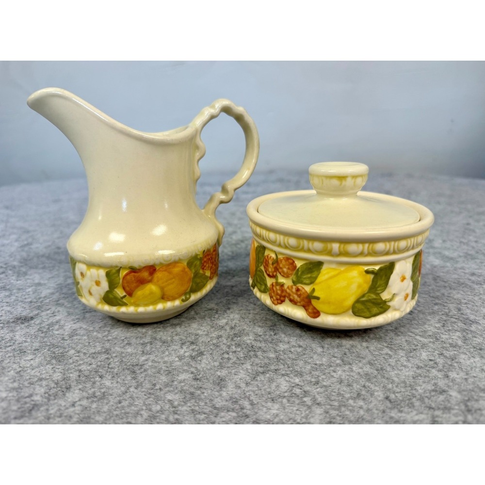 Vintage‎ Vernon Ware Metlox Poppytrail "Della Robbia" Creamer & Covered Sugar
